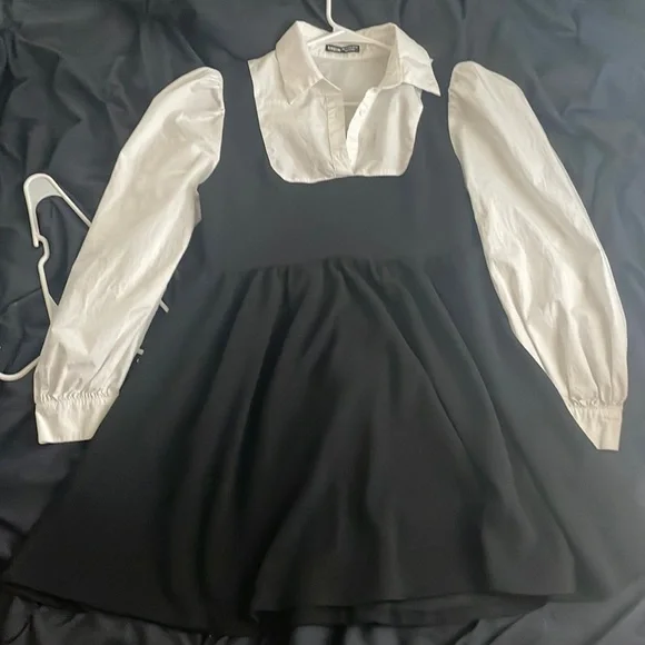 SHEIN | Dresses | Black And White Dress Fluffy Sleeves Looselight Dress |  Poshmark